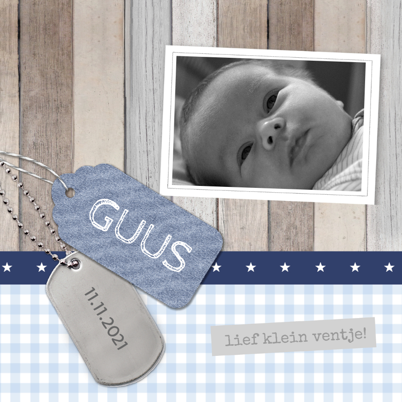 Geboortekaartje Guus hout labels - Geboortekaartjes Geboortekaartjes - Geboortekaartje Guus hout labels