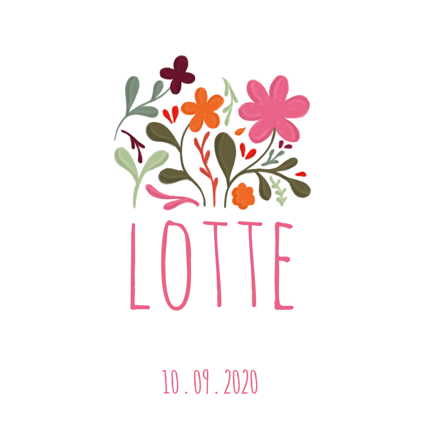 Geboortekaartje handgeschilderde bloemen op vierkant - Geboortekaartjes Geboortekaartjes - Geboortekaartje handgeschilderde bloemen op vierkant