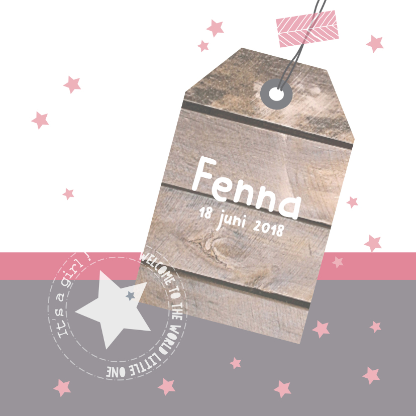 Geboortekaartje hangtag Femke - Geboortekaartjes Geboortekaartjes - Geboortekaartje hangtag Femke