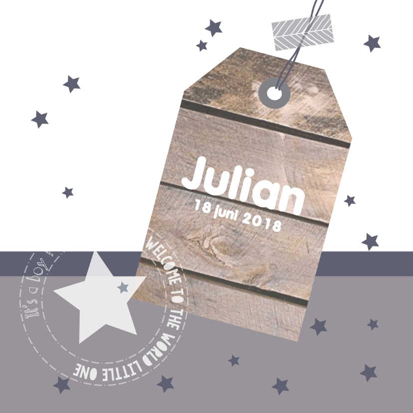 Geboortekaartje hangtag Julian - Geboortekaartjes Geboortekaartjes - Geboortekaartje hangtag Julian