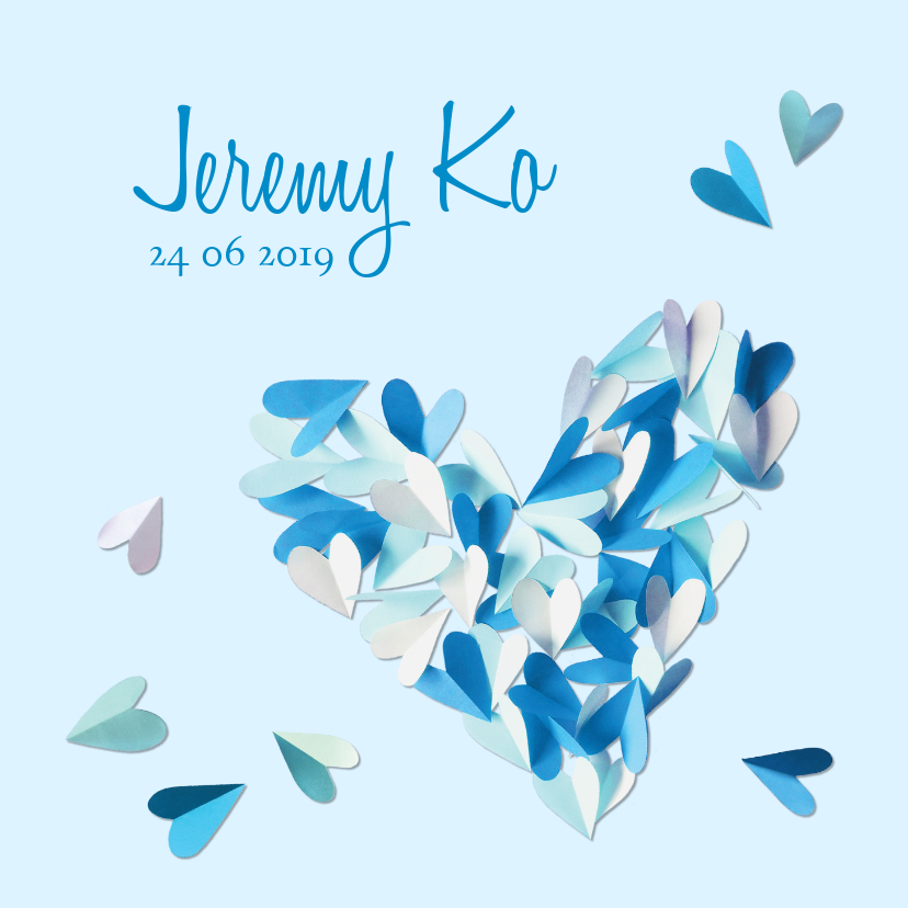 Geboortekaartje hart blauw confetti hartjes jongen - Geboortekaartjes Geboortekaartjes - Geboortekaartje hart blauw confetti hartjes jongen