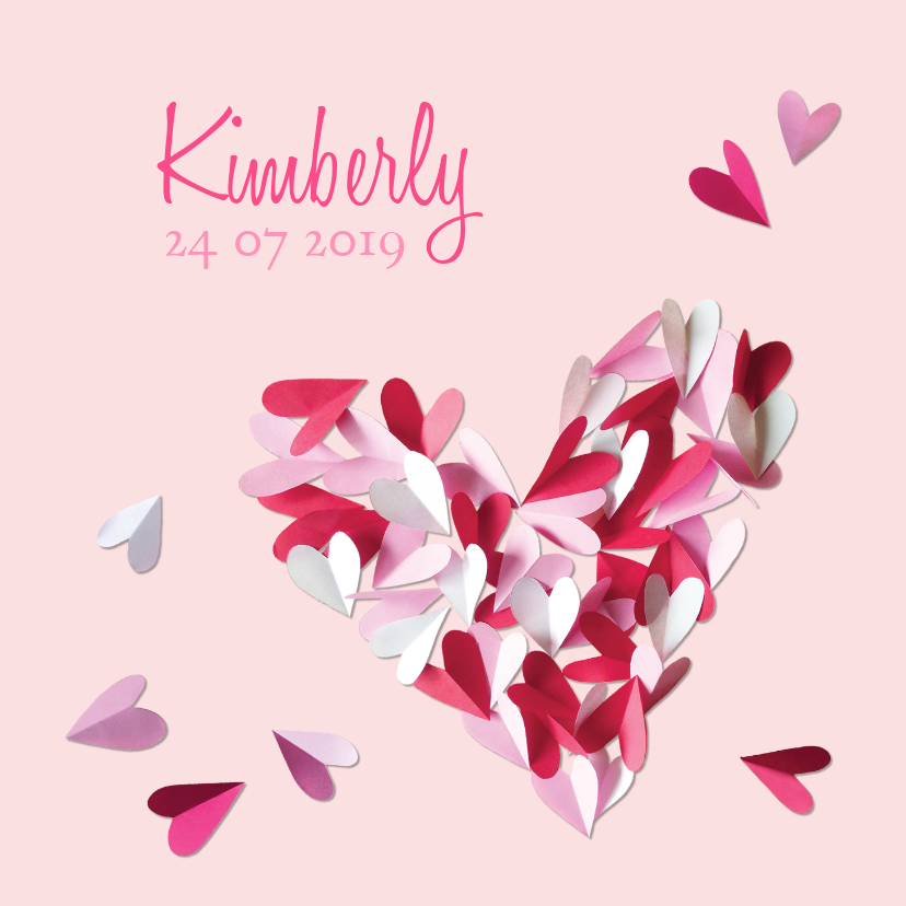 Geboortekaartje hart meisje confetti - Geboortekaartjes Geboortekaartjes - Geboortekaartje hart meisje confetti