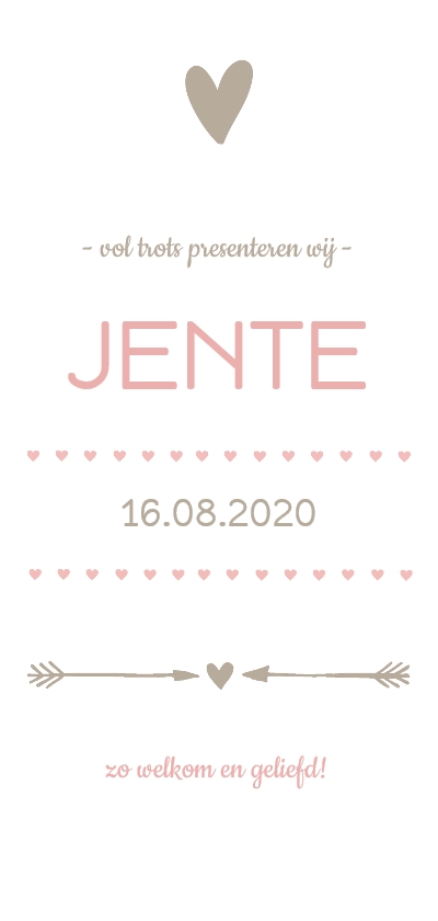 Geboortekaartje hartjesbanner roze - Geboortekaartjes Geboortekaartjes - Geboortekaartje hartjesbanner roze