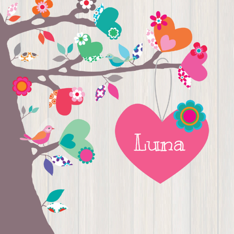 Geboortekaartje Hartjesboom Luna - Geboortekaartjes Geboortekaartjes - Geboortekaartje Hartjesboom Luna