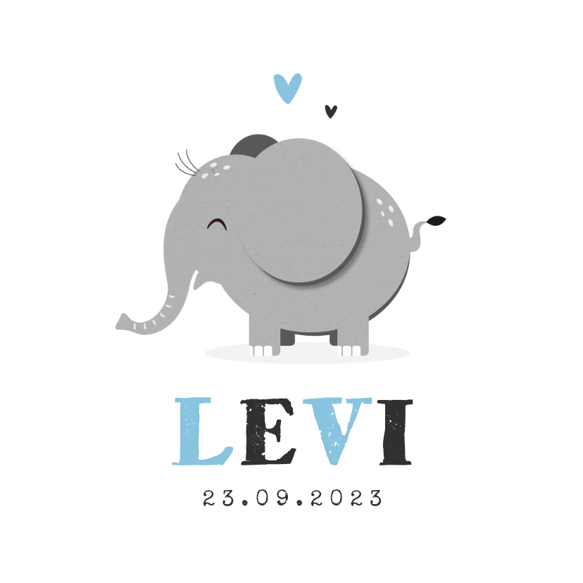 Geboortekaartjes - Geboortekaartje hip jongen hartjes olifant
