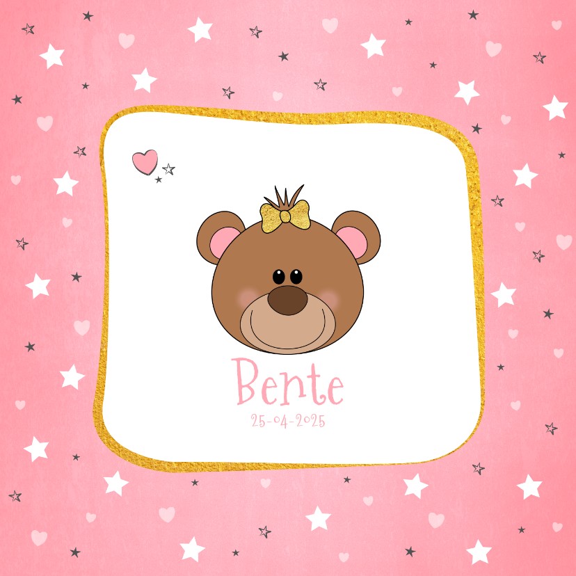 Geboortekaartje hip kaartje met een lief beertje met strikje - Geboortekaartjes Geboortekaartjes - Geboortekaartje hip kaartje met een lief beertje met strikje