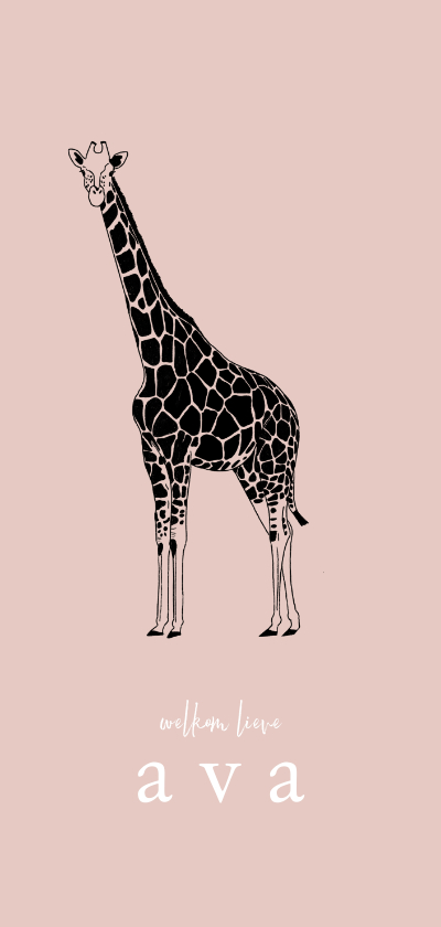 Geboortekaartje hip lijntekening giraf roze - Geboortekaartjes Geboortekaartjes - Geboortekaartje hip lijntekening giraf roze