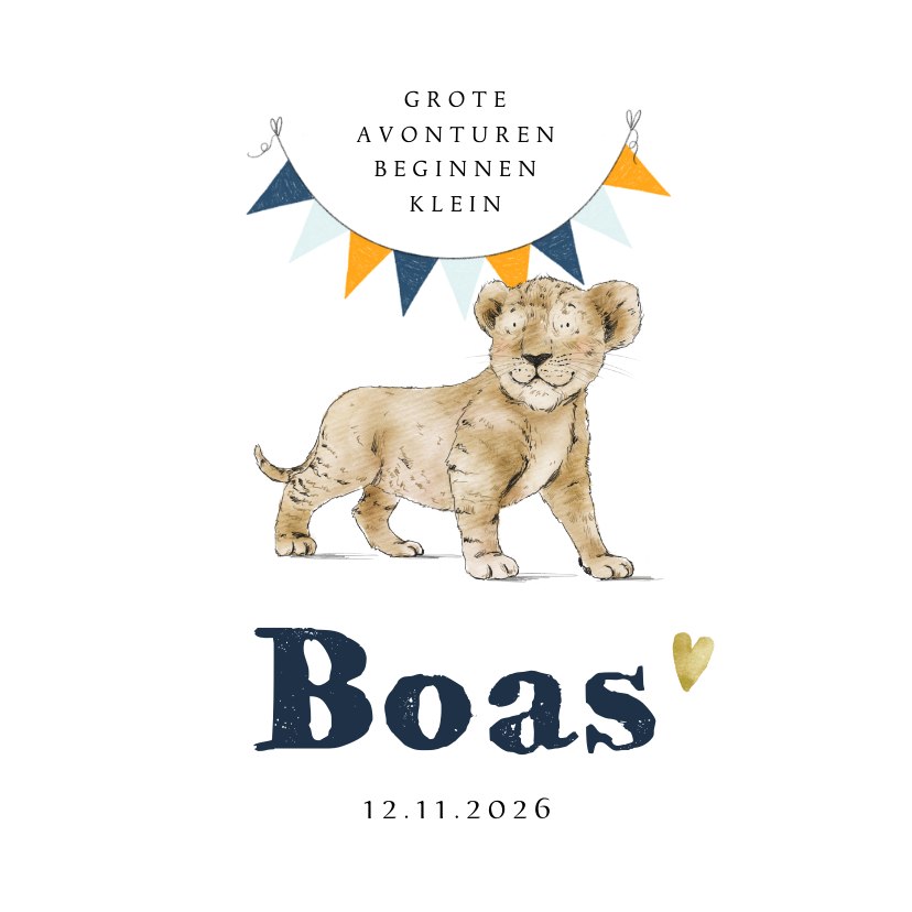Geboortekaartje illustratie welpje vlaggenslinger hartjes - Geboortekaartjes Geboortekaartjes - Geboortekaartje illustratie welpje vlaggenslinger hartjes