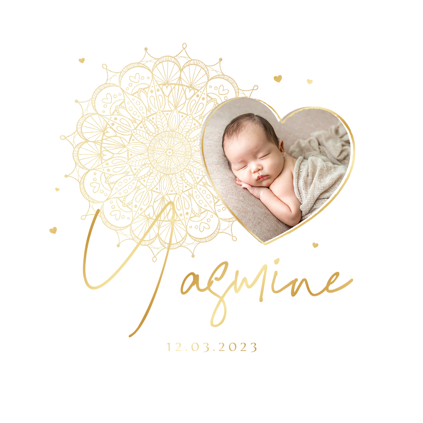 Geboortekaartjes - Geboortekaartje Islamitisch mandala goud hartjes foto