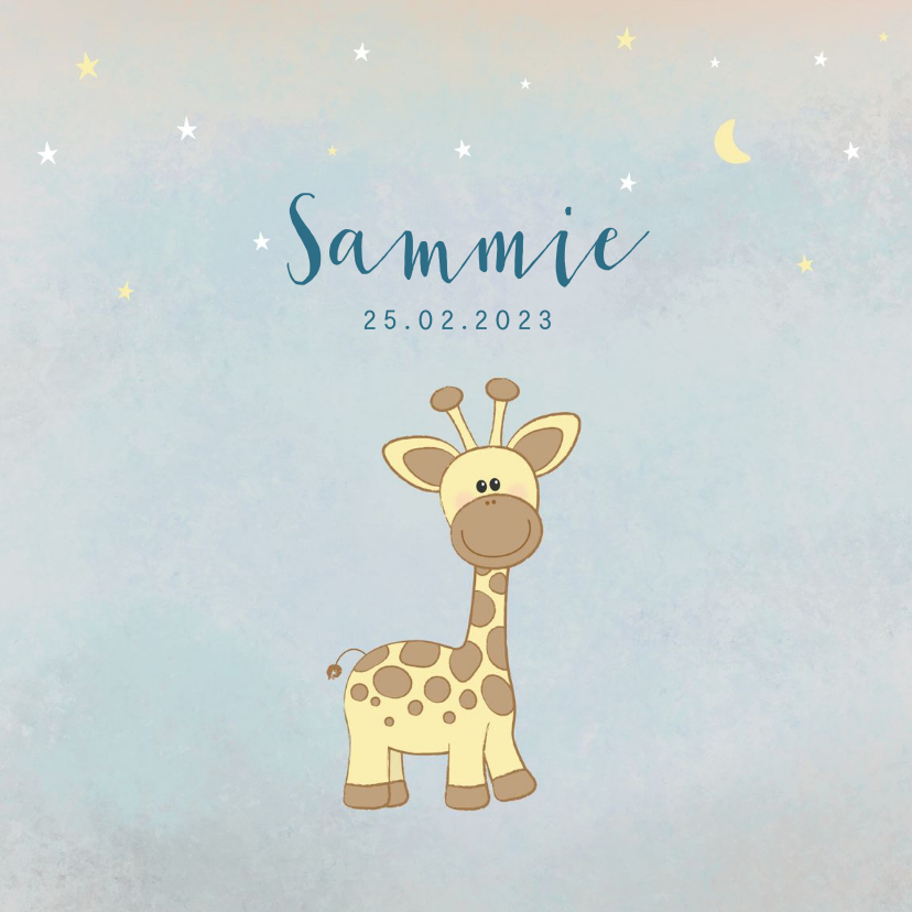 Geboortekaartjes - Geboortekaartje jongen blauw met een girafje