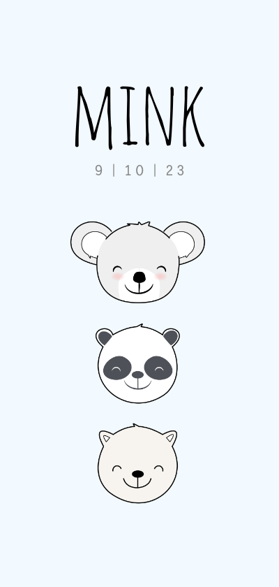 Geboortekaartjes - Geboortekaartje jongen derde kind met koala, panda en katje