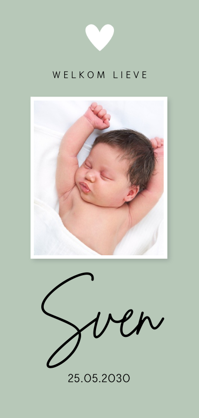 Geboortekaartjes - Geboortekaartje jongen foto mintgroen hartje