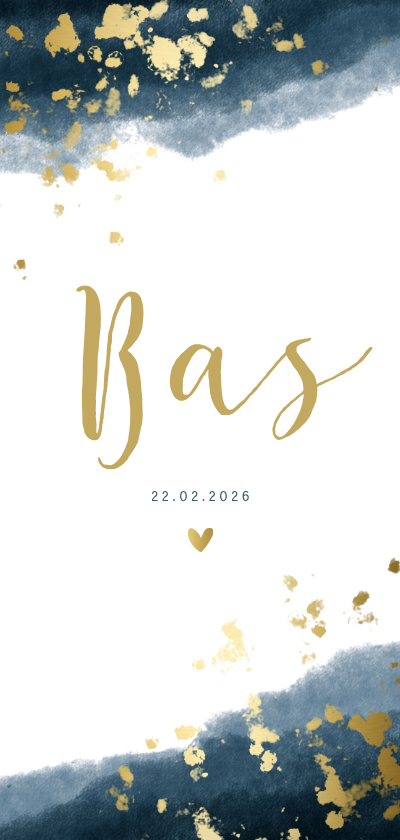 Geboortekaartje jongen gouden spetters waterverf - Geboortekaartjes Geboortekaartjes - Geboortekaartje jongen gouden spetters waterverf