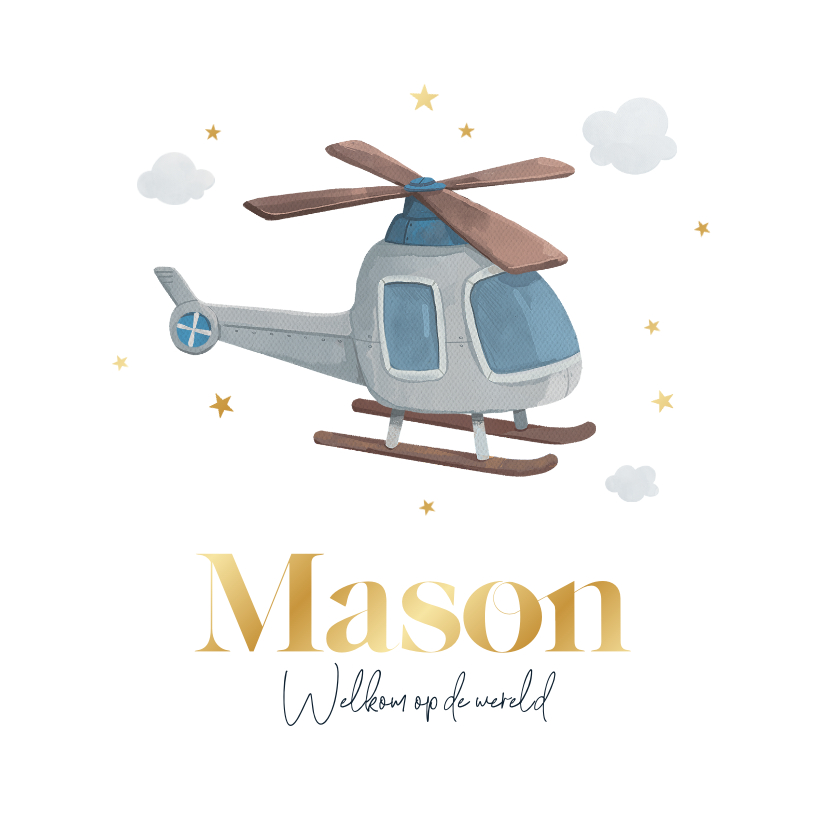 Geboortekaartje jongen helikopter sterren goud - Geboortekaartjes Geboortekaartjes - Geboortekaartje jongen helikopter sterren goud