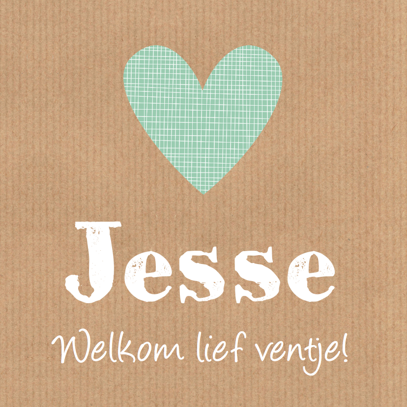Geboortekaartje jongen kraft hart mint - Geboortekaartjes Geboortekaartjes - Geboortekaartje jongen kraft hart mint