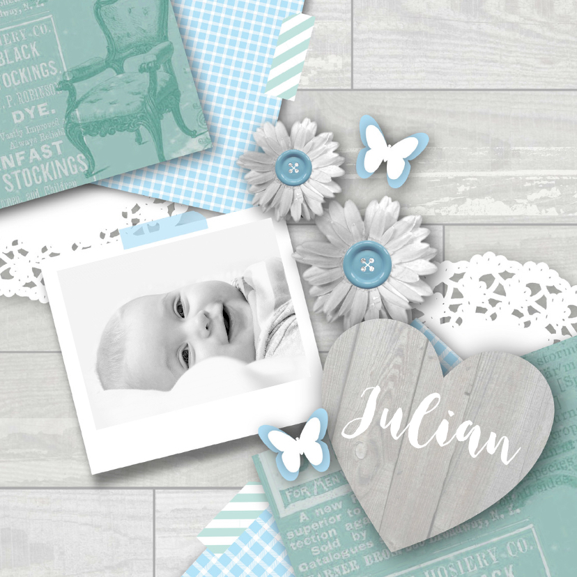 Geboortekaartje foto hart bloemen jongen - Geboortekaartjes Geboortekaartjes - Geboortekaartje foto hart bloemen jongen