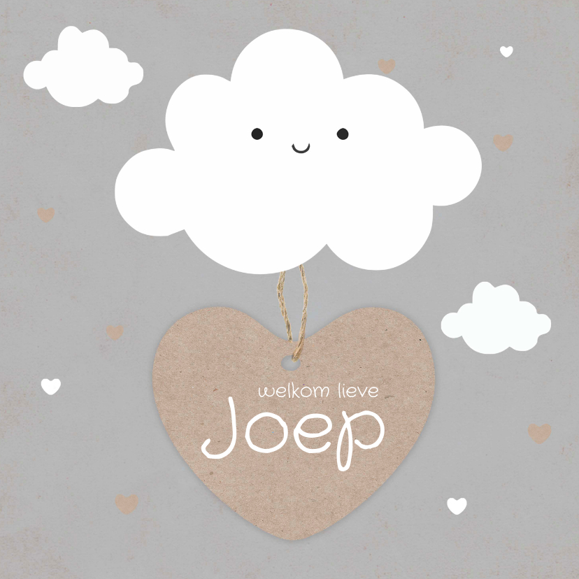 Geboortekaartje jongen met schattig wolkje en hartjes label - Geboortekaartjes Geboortekaartjes - Geboortekaartje jongen met schattig wolkje en hartjes label
