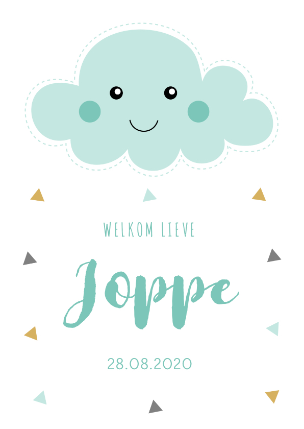 Geboortekaartje jongen mintgroen wolkje driehoekjes - Geboortekaartjes Geboortekaartjes - Geboortekaartje jongen mintgroen wolkje driehoekjes