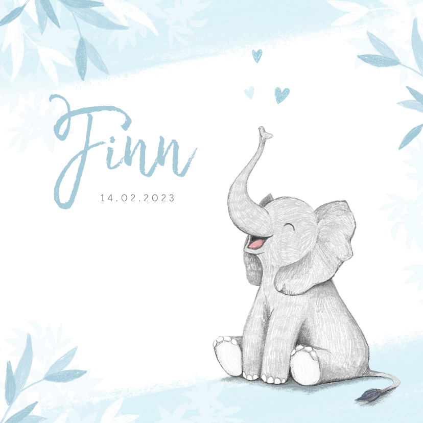 Geboortekaartje jongen olifant dieren blauw illustratie - Geboortekaartjes Geboortekaartjes - Geboortekaartje jongen olifant dieren blauw illustratie