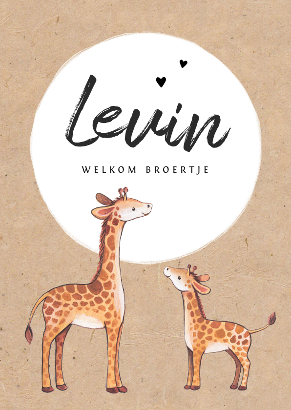 Geboortekaartjes - Geboortekaartje jongen op kraftlook papier met giraffe's
