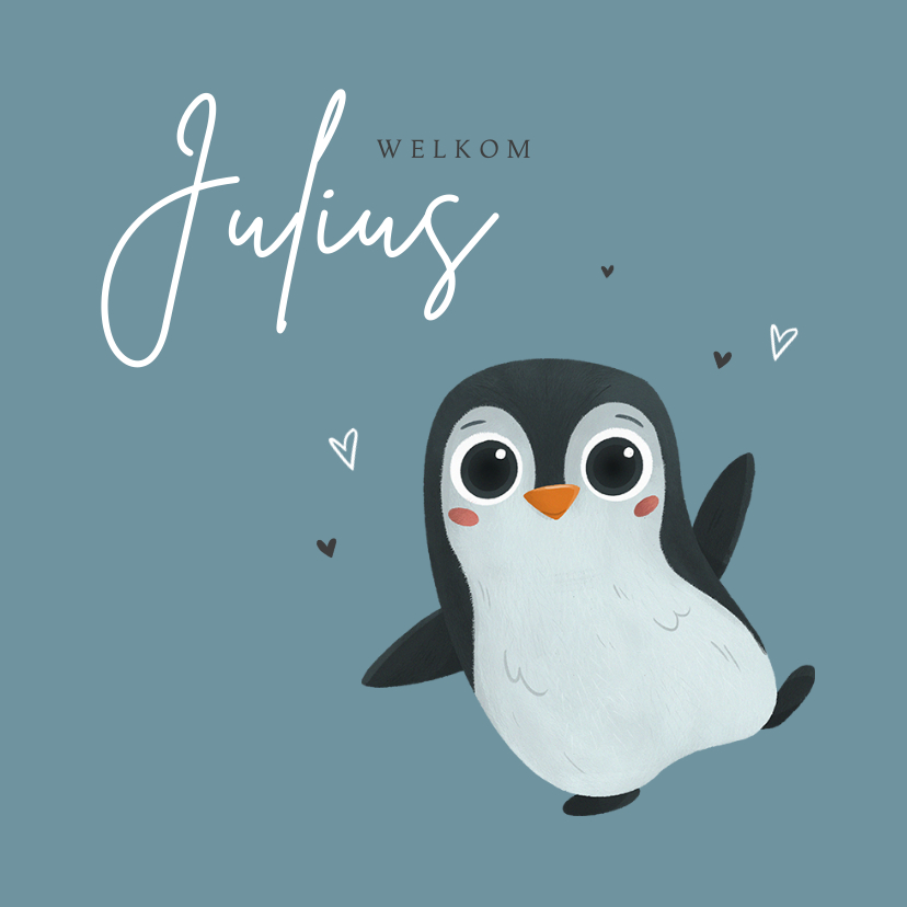 Geboortekaartjes - Geboortekaartje jongen pinguin hartjes lief