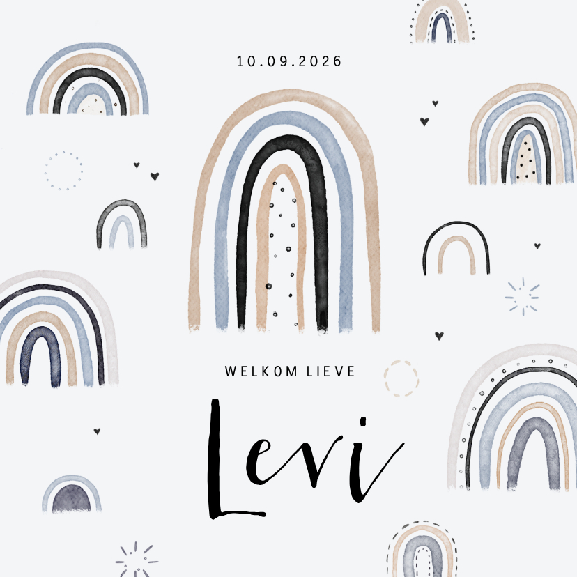 Geboortekaartjes - Geboortekaartje jongen regenboogjes waterverf hartje sparkle