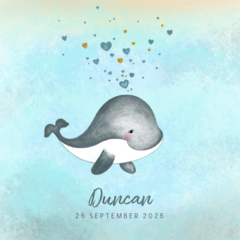 Geboortekaartje jongen schattig walvisje met hartjes - Geboortekaartjes Geboortekaartjes - Geboortekaartje jongen schattig walvisje met hartjes