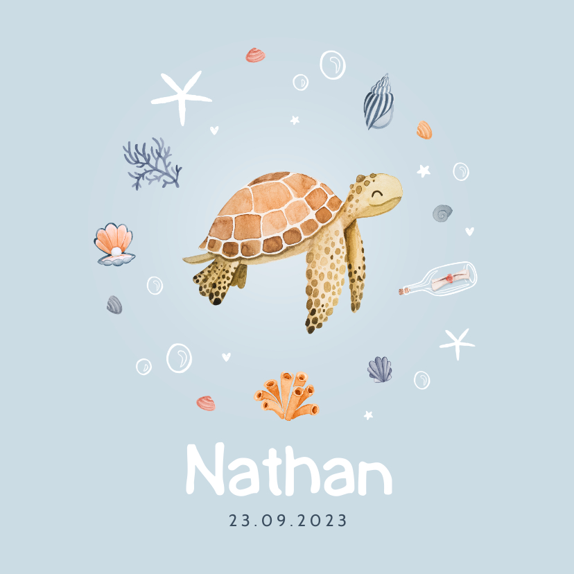 Geboortekaartje jongen schildpad zee onderwater - Geboortekaartjes Geboortekaartjes - Geboortekaartje jongen schildpad zee onderwater
