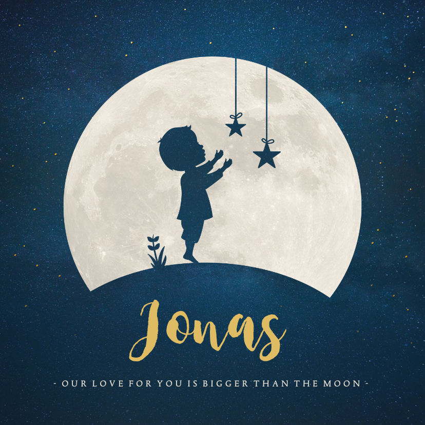 Geboortekaartjes - Geboortekaartje Jongen - silhouet met maan en sterren
