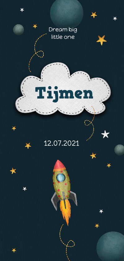 Geboortekaartje jongen space thema raket en sterren - Geboortekaartjes Geboortekaartjes - Geboortekaartje jongen space thema raket en sterren