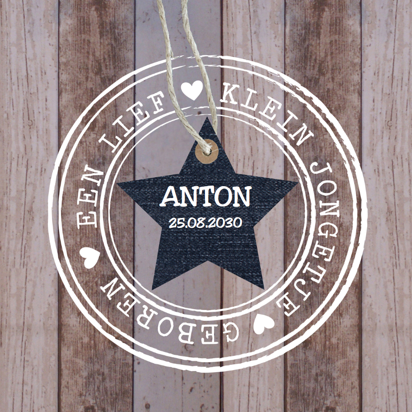 Geboortekaartje jongen ster hout stempel - Geboortekaartjes Geboortekaartjes - Geboortekaartje jongen ster hout stempel