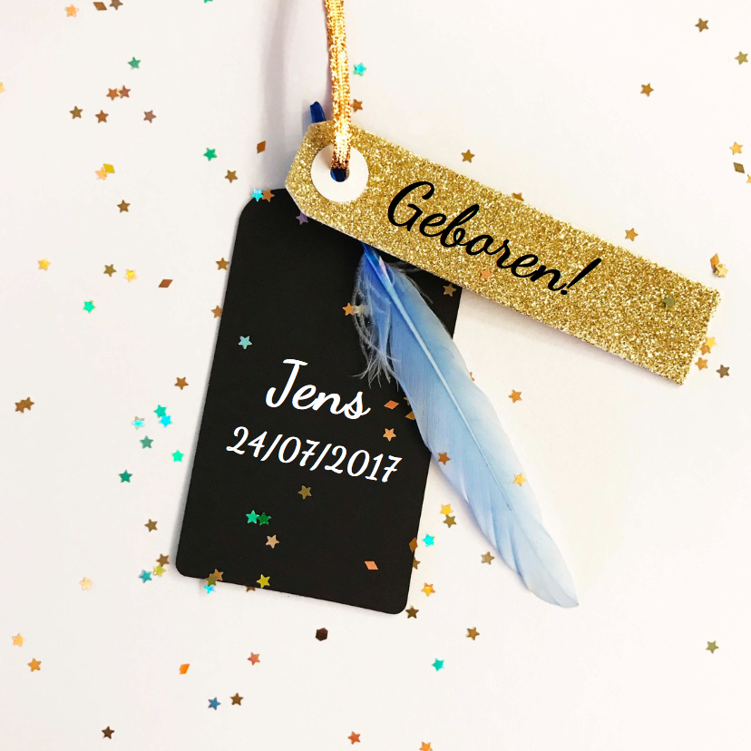 Geboortekaartje jongen veer blauw - Geboortekaartjes Geboortekaartjes - Geboortekaartje jongen veer blauw