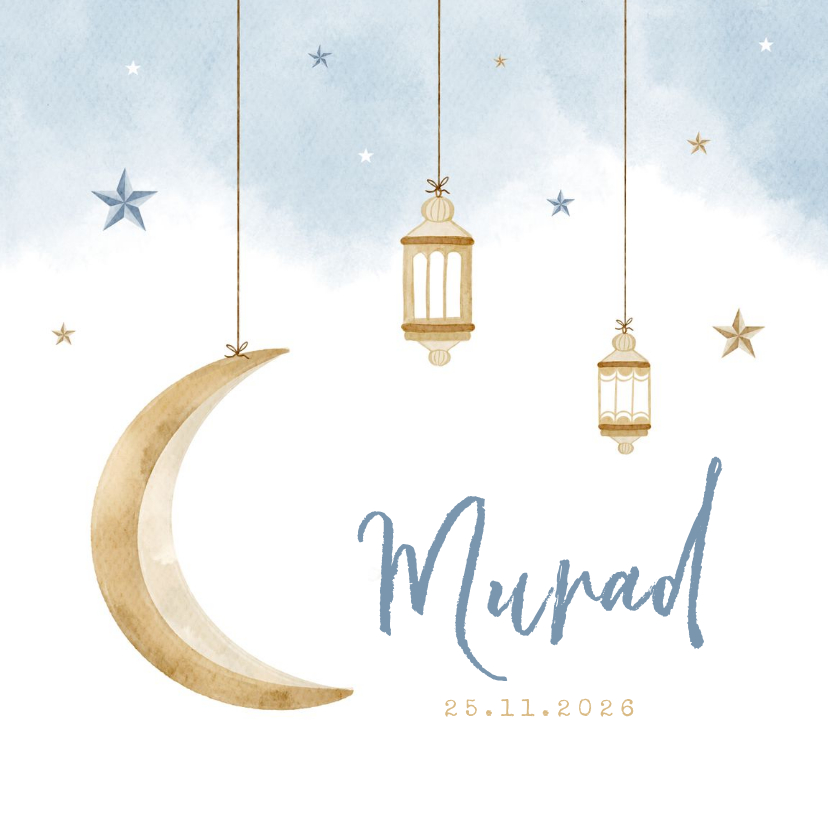 Geboortekaartje jongen waterverf sterren maan - Geboortekaartjes Geboortekaartjes - Geboortekaartje jongen waterverf sterren maan