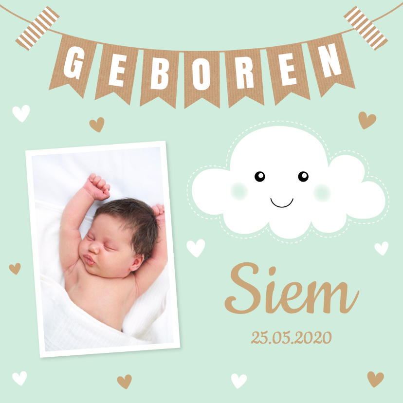 Geboortekaartje jongen wolkje slinger - Geboortekaartjes Geboortekaartjes - Geboortekaartje jongen wolkje slinger