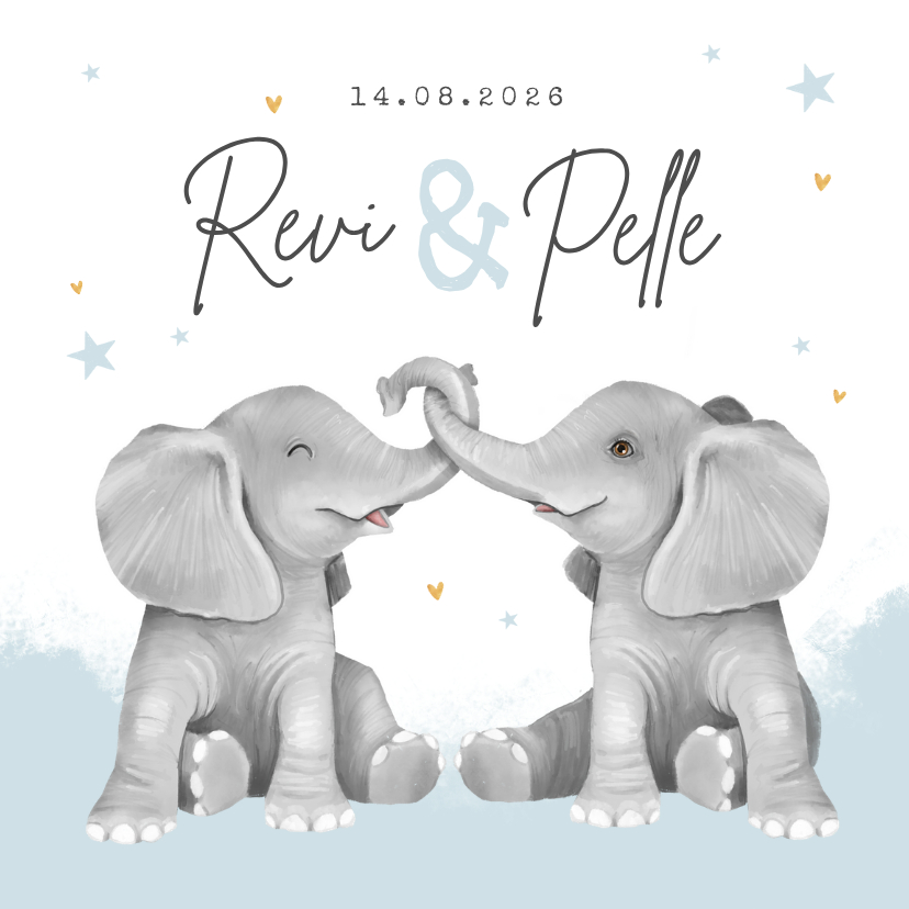 Geboortekaartje jongens tweeling sterren goud waterverf - Geboortekaartjes Geboortekaartjes - Geboortekaartje jongens tweeling sterren goud waterverf