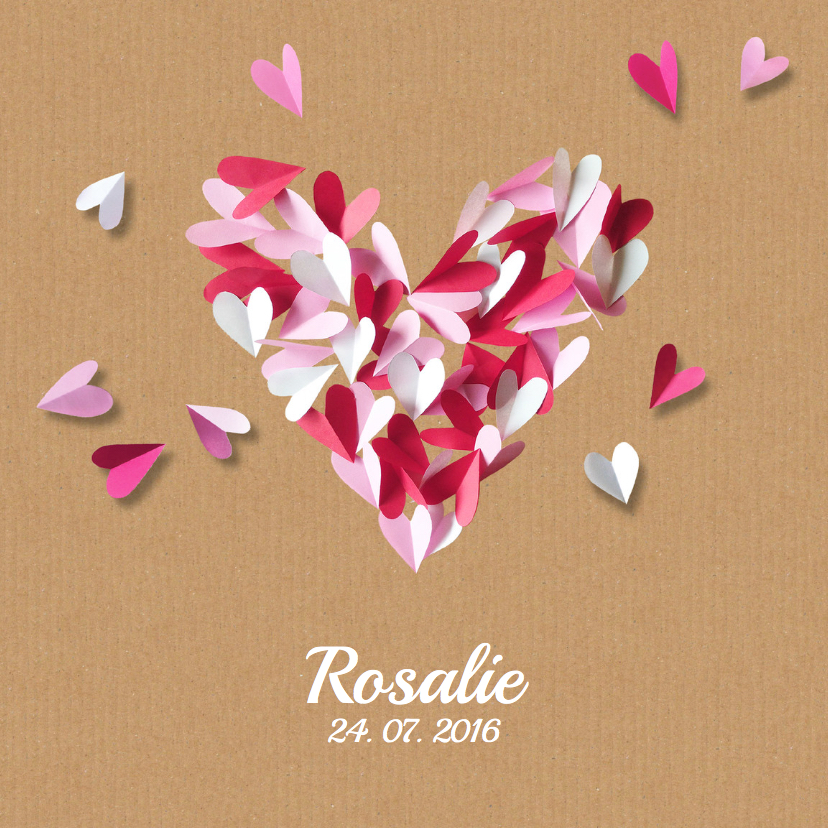 Geboortekaartje karton hart roze - Geboortekaartjes Geboortekaartjes - Geboortekaartje karton hart roze