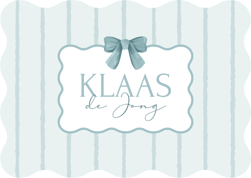 Geboortekaartje klassiek vintage gestreept strikje blauw - Geboortekaartjes Geboortekaartjes - Geboortekaartje klassiek vintage gestreept strikje blauw