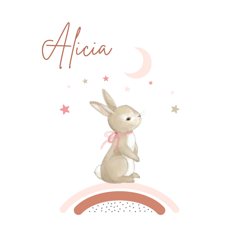 Geboortekaartjes - Geboortekaartje - konijn met regenboog meisje