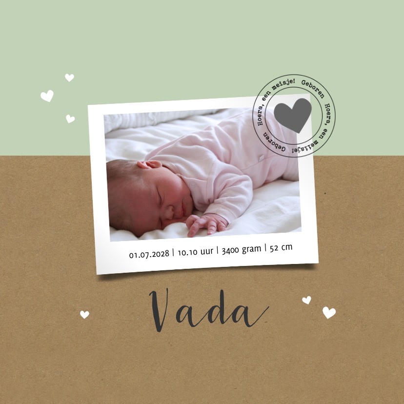 Geboortekaartje kraft polaroid hartje - Geboortekaartjes Geboortekaartjes - Geboortekaartje kraft polaroid hartje