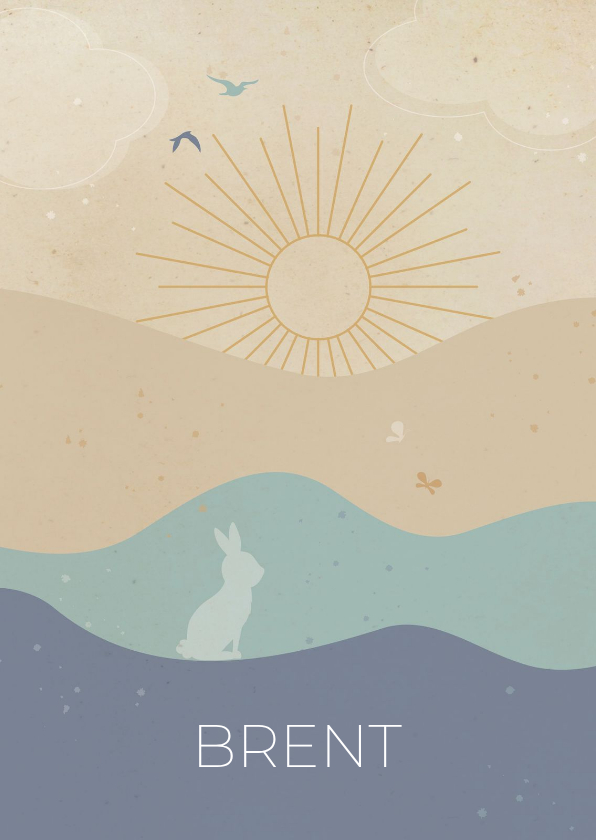 Geboortekaartjes - Geboortekaartje landschap zon konijntje