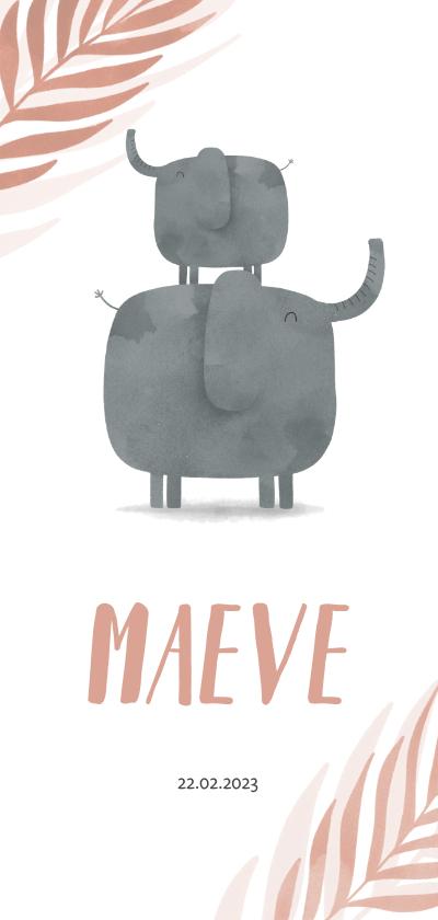 Geboortekaartje langwerpig olifant zusje jungle - Geboortekaartjes Geboortekaartjes - Geboortekaartje langwerpig olifant zusje jungle
