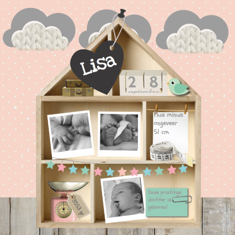 Geboortekaartje Letterbak Huisje - Geboortekaartjes Geboortekaartjes - Geboortekaartje Letterbak Huisje