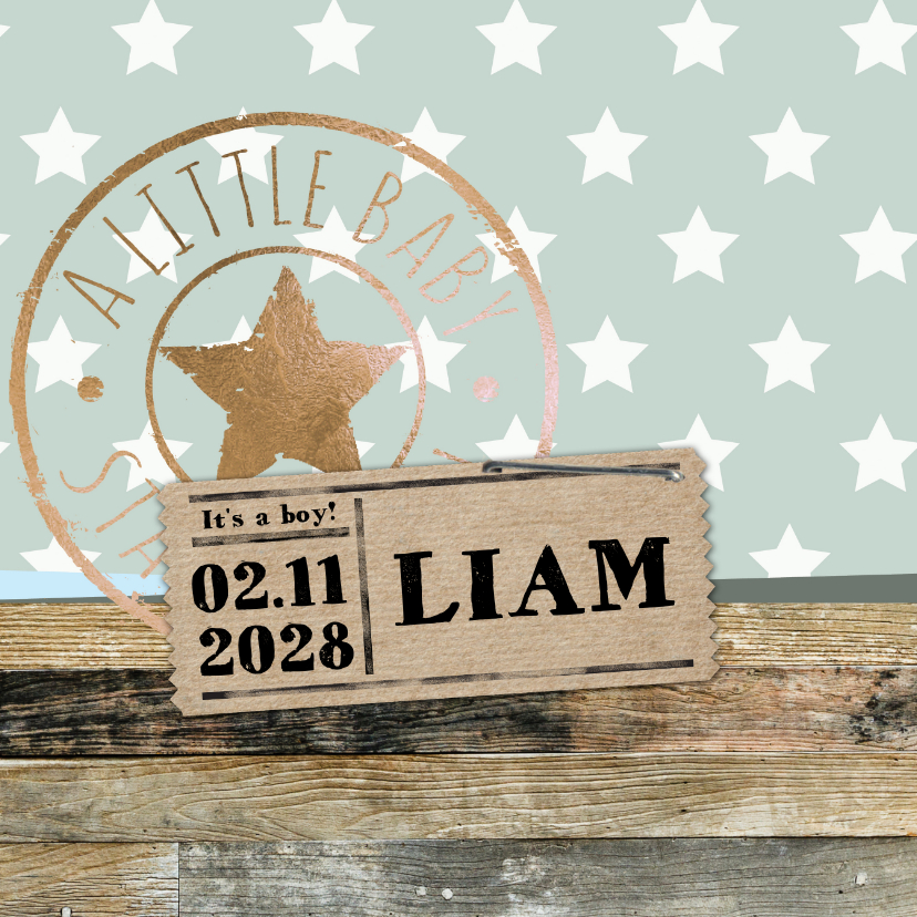 Geboortekaartje Liam sterren hout- LO - Geboortekaartjes Geboortekaartjes - Geboortekaartje Liam sterren hout- LO
