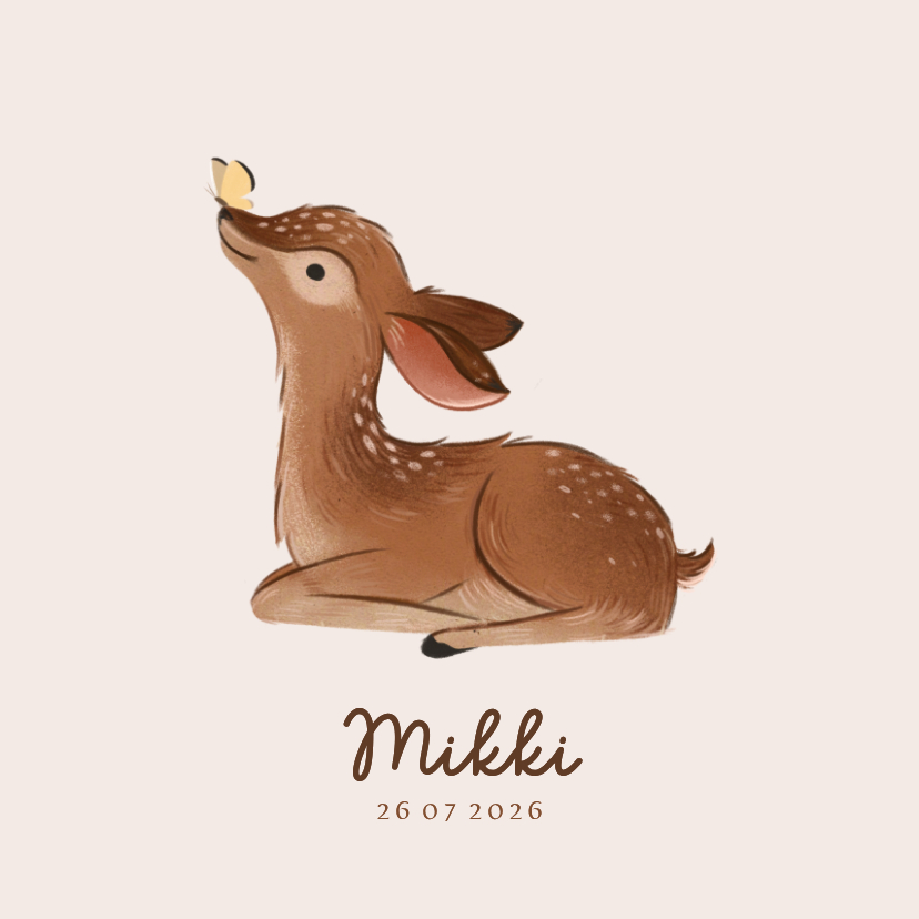 Geboortekaartjes - Geboortekaartje lief baby hertje met vlinder