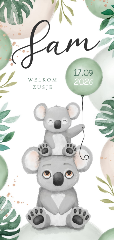 Geboortekaartjes - Geboortekaartje lief broertje zusje unisex koala dieren 