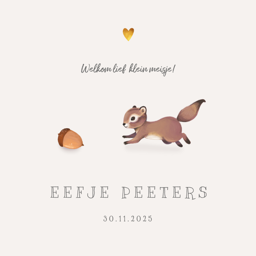 Geboortekaartjes - Geboortekaartje lief herfst met schattig eekhoorntje