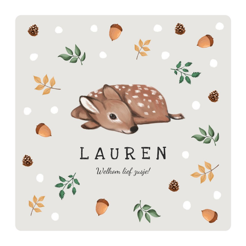 Geboortekaartjes - Geboortekaartje lief herfst winter met hertje en konijntje