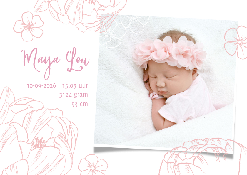 Geboortekaartje lief meisje foto & bloemen - Geboortekaartjes Geboortekaartjes - Geboortekaartje lief meisje foto & bloemen