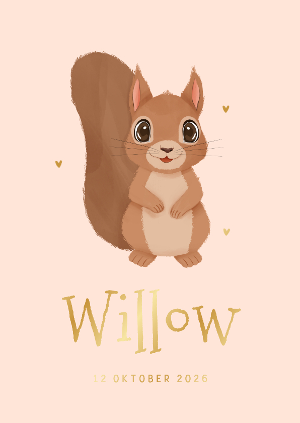 Geboortekaartje lief met eekhoorntje en hartjes herfst - Geboortekaartjes Geboortekaartjes - Geboortekaartje lief met eekhoorntje en hartjes herfst