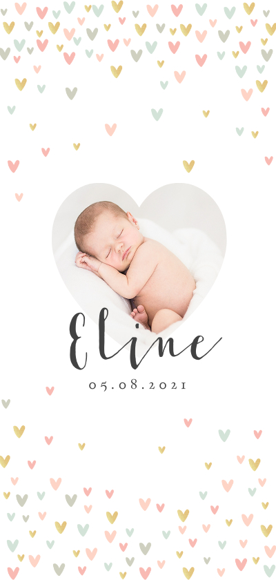 Geboortekaartjes - Geboortekaartje lief met hartjes en eigen foto